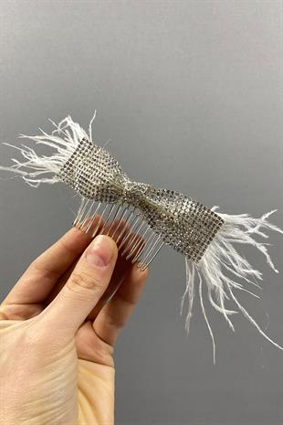 Taşlı Fiyonk Ve Tüylü Taraklı Dış Çekim Gelin Saç Tokası