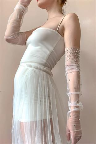 Stoned Bride Costume Wedding Gloves Long Tulle Gloves