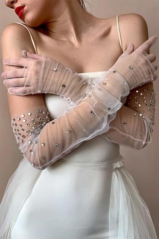 Stoned Bride Costume Wedding Gloves Long Tulle Gloves