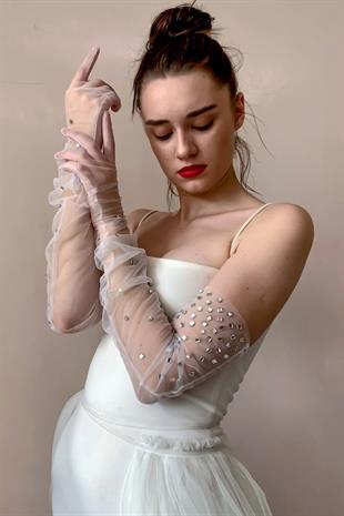 Stoned Bride Costume Wedding Gloves Long Tulle Gloves