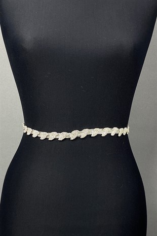 Gemstone Thin Leaf Patterned Accessory Waist Belt