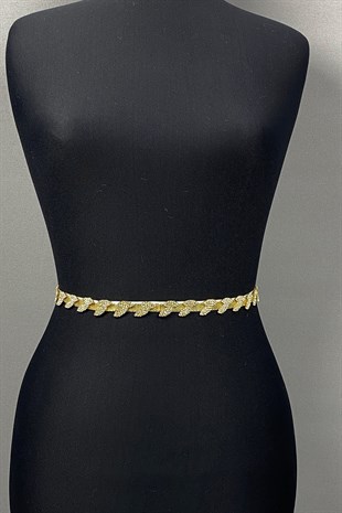 Gemstone Thin Leaf Patterned Accessory Waist Belt