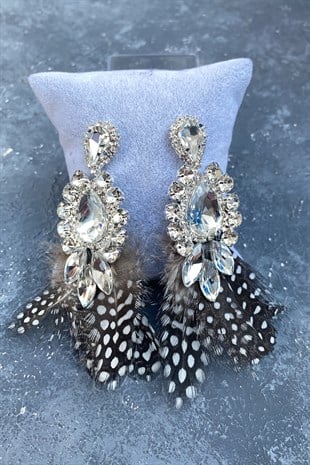 Taşlı Tüylü Gelin Kına Düğün Küpesi