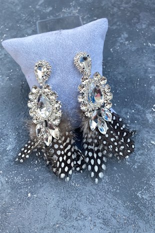 Taşlı Tüylü Gelin Kına Düğün Küpesi