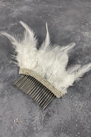 Taşlı Ve Tüylü Taraklı Dış Çekim Gelin Saç Tokası