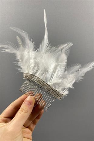 Taşlı Ve Tüylü Taraklı Dış Çekim Gelin Saç Tokası