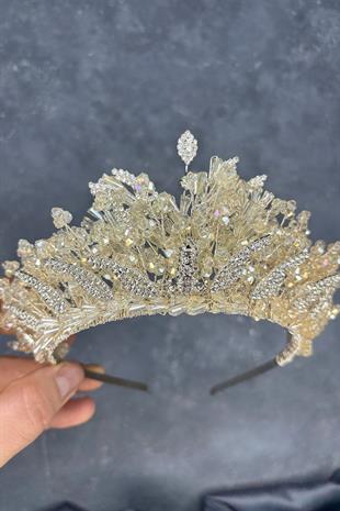 Ten Rengi  Livan Boncuklu Gelin Kına Tacı Saç Aksesuarı