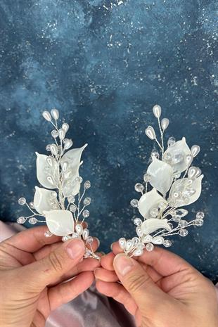 Tien Sedef Reçine 2 Li Saç Ve Türban Gelin Aksesuarı