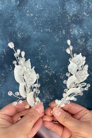 Tien Sedef Reçine 2 Li Saç Ve Türban Gelin Aksesuarı