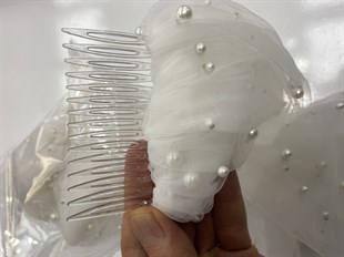 Tokalı İnci İşlemeli Gelin Duvağı