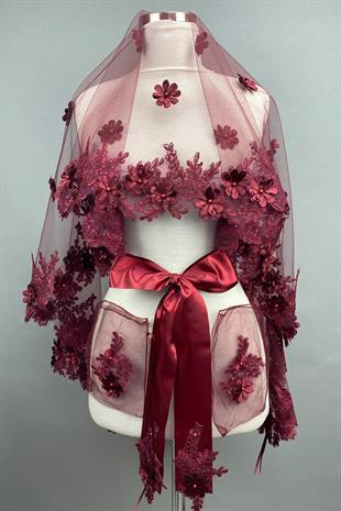 الجملة 3D الأزهار الوجه الحجاب الزفاف الحناء الحجاب