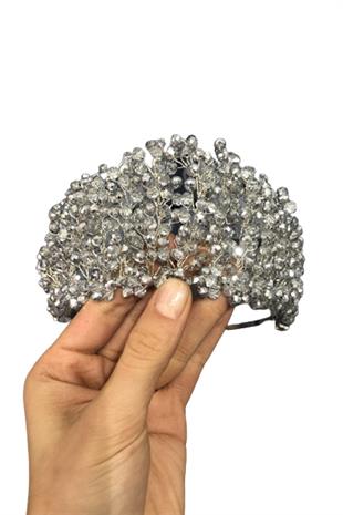 الجملة ضوء كريستال فضة مطرز الزفاف وتاج الحناء