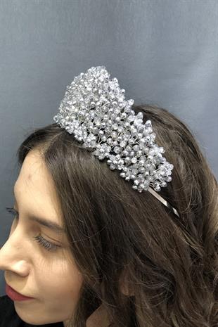 الجملة ضوء كريستال فضة مطرز الزفاف وتاج الحناء