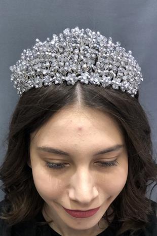 الجملة ضوء كريستال فضة مطرز الزفاف وتاج الحناء