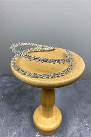 Wholesale Light Blue Design Beaded Handmade Dahlia Double Row Bridal Crown