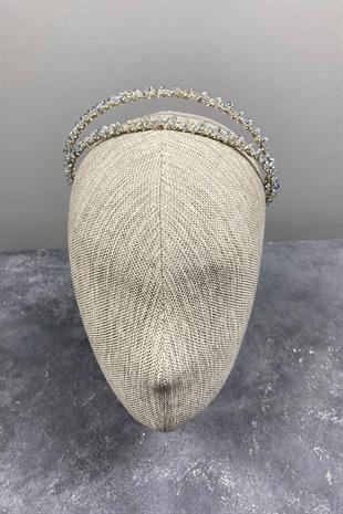 Wholesale Light Blue Design Beaded Handmade Dahlia Double Row Bridal Crown