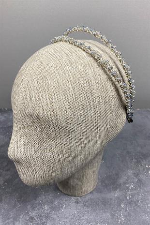 Wholesale Light Blue Design Beaded Handmade Dahlia Double Row Bridal Crown