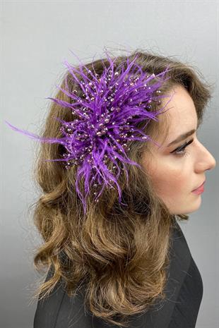 الجملة ضوء الأرجواني الكريستال مطرز والريش مقطع الشعر