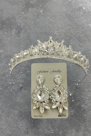 Wholesale Ade Model Bridal Crown and Shuttle Drop Stone Earrings