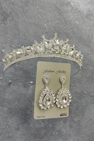 Wholesale Ade Model Bridal Crown and Shuttle Stone Earrings