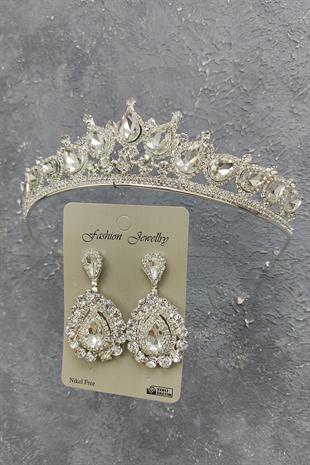 Wholesale Ade Model Bridal Crown and Shuttle Stone Earrings