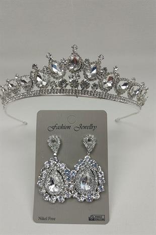 Wholesale Ade Model Bridal Crown and Shuttle Stone Earrings