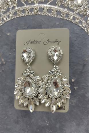Wholesale Ahu Model Bridal Crown and Drop Shuttle Stone Earrings