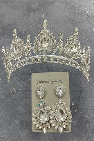 Wholesale Ahu Model Bridal Crown and Drop Shuttle Stone Earrings
