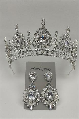 Wholesale Ahu Model Bridal Crown and Drop Shuttle Stone Earrings