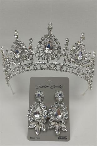Wholesale Ahu Model Bridal Crown and Shuttle Drop Stone Earrings