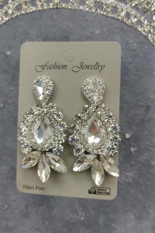 Wholesale Ahu Model Bridal Crown and Shuttle Drop Stone Earrings