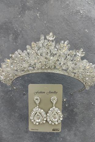 Wholesale Akbahar Model Bridal Crown and Drop Stone Earrings