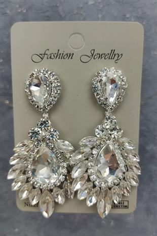 Wholesale Akbahar Model Bridal Crown and Drop Shuttle Stone Earrings