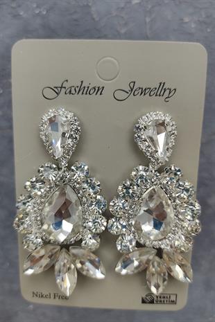 Wholesale Akbahar Model Bridal Crown and Shuttle Drop Stone Earrings