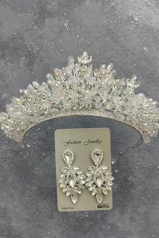 Wholesale Akbahar Model Bridal Crown and Shuttle Stone Earrings