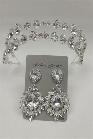 Wholesale Alfa Model Bridal Crown and Drop Shuttle Stone Earrings