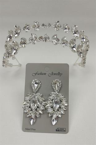 Wholesale Alfa Model Bridal Crown and Drop Stone Earrings