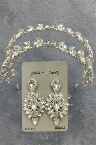 Wholesale Alfa Model Bridal Crown and Drop Stone Earrings