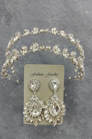 Wholesale Alfa Model Bridal Crown and Drop Shuttle Stone Earrings