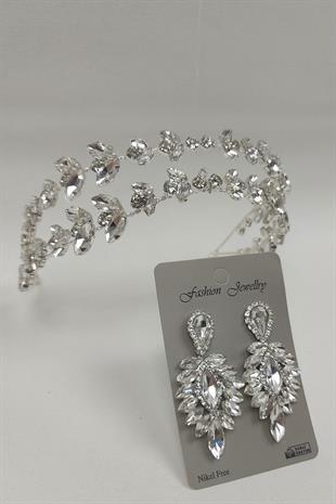 Wholesale Alfa Model Bridal Crown and Drop Stone Earrings