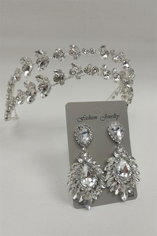 Wholesale Alfa Model Bridal Crown and Drop Shuttle Stone Earrings