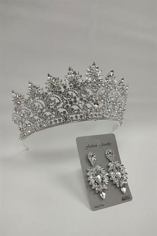 Wholesale Angelina Model Bridal Crown and Drop Stone Earrings