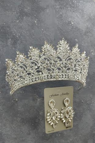 Wholesale Angelina Model Bridal Crown and Drop Stone Earrings