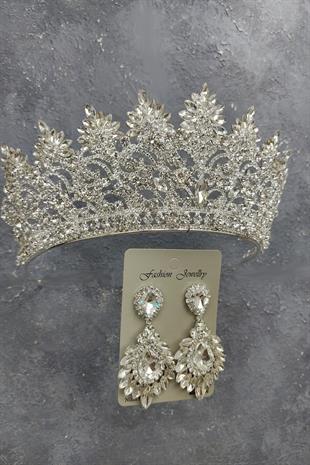 Wholesale Angelina Model Bridal Crown and Drop Shuttle Stone Earrings