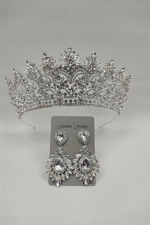 Wholesale Angelina Model Bridal Crown and Drop Shuttle Stone Earrings