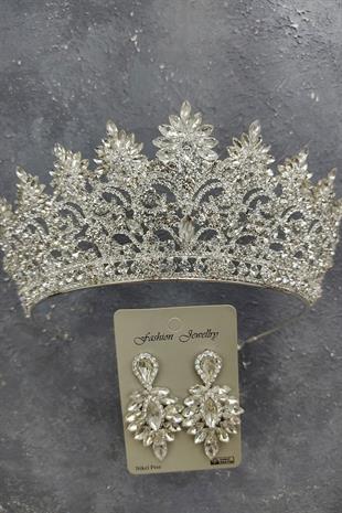 Wholesale Angelina Model Bridal Crown and Drop Stone Earrings