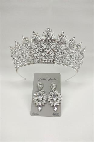 Wholesale Angelina Model Bridal Crown and Drop Stone Earrings