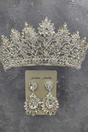 Wholesale Angelina Model Bridal Crown and Drop Shuttle Stone Earrings