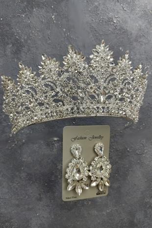 Wholesale Angelina Model Bridal Crown and Shuttle Drop Stone Earrings