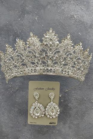 Wholesale Angelina Model Bridal Crown and Shuttle Stone Earrings